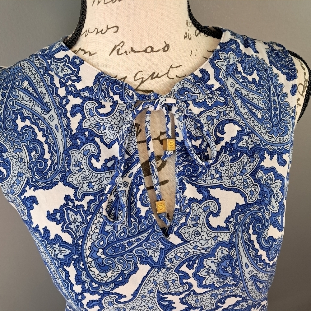 Michael Kors Women Sleeveless Dress Size XS Blue & White Paisley Print - Picture 3 of 8